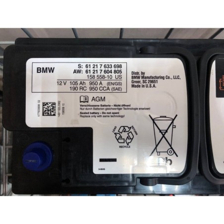 Акумулятор BMW AGM 61 21 7 633 698 12V 105Ah 950A