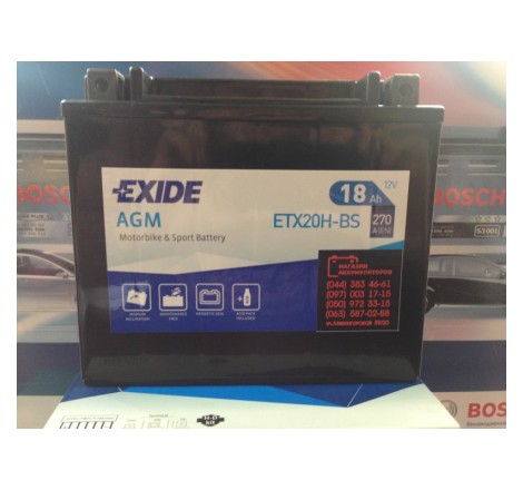 EXIDE BIKE AGM ETX20H-BS 12v 18h 270A Оригинал