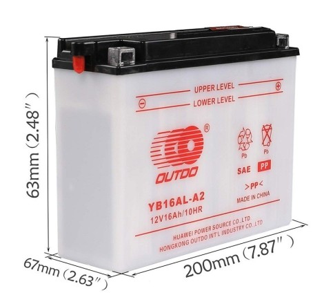 OUTDO YB16AL-A2 12v 16Ah 180A