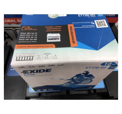 Мото аккумулятор EXIDE AGM ET12B-BS 12v 10Ah 160A Оригинал