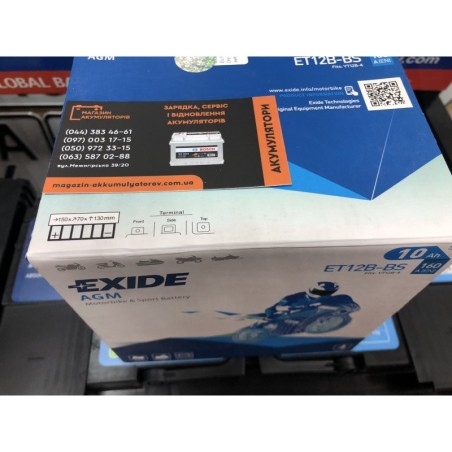 Мото аккумулятор EXIDE AGM ET12B-BS 12v 10Ah 160A Оригинал