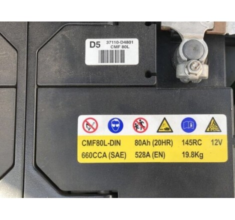 Аккумулятор на KIA / Hyundai CMF80L-DIN 80Ah(20HR) 660CCA(SAE)