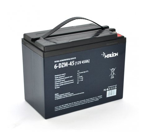 Тяговый АККУМУЛЯТОР ДЛЯ ИНВАЛИДНОЙ КОЛЯСКИ ТЯГОВЫЙ AGM MERLION 6-DZM-45 12V 45Ah