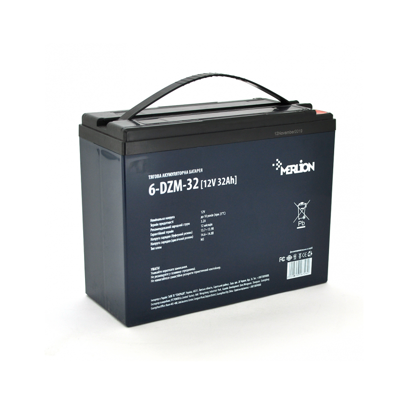 Тяговый АККУМУЛЯТОР ДЛЯ ИНВАЛИДНОЙ КОЛЯСКИ ТЯГОВЫЙ AGM MERLION 6-DZM-32 12V 32Ah