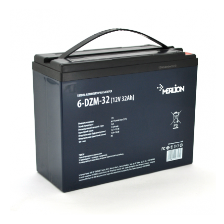 Тяговый АККУМУЛЯТОР ДЛЯ ИНВАЛИДНОЙ КОЛЯСКИ ТЯГОВЫЙ AGM MERLION 6-DZM-32 12V 32Ah